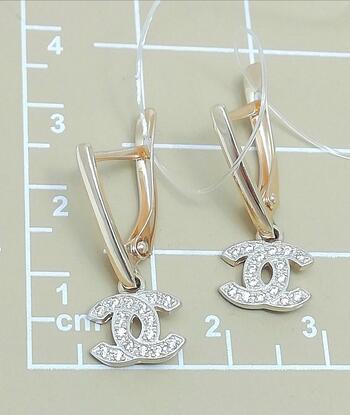 Золотые серьги, вставка фианит