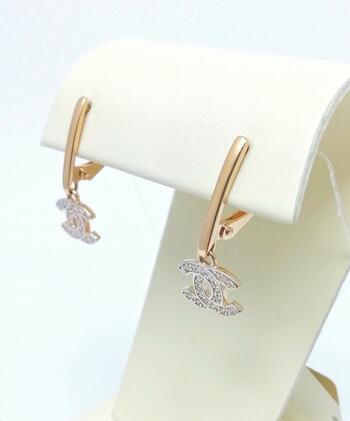 Золотые серьги, вставка фианит