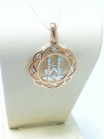 Золотая подвеска мусульманская, вставка фианит