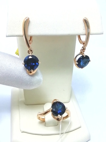 КОМПЛЕКТ : ЗОЛОТЫЕ СЕРЬГИ И КОЛЬЦО С ЛОНДОН ТОПАЗ 6,6 ГРАММ