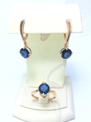 КОМПЛЕКТ : ЗОЛОТЫЕ СЕРЬГИ И КОЛЬЦО С ЛОНДОН ТОПАЗ 6,6 ГРАММ