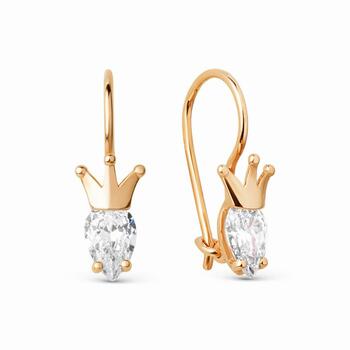 Золотые серьги детские, вставка фианит