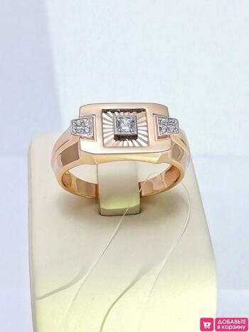 Золотое кольцо мужское, вставка фианит
