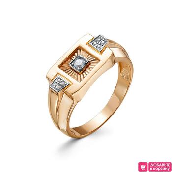 Золотое кольцо мужское, вставка фианит