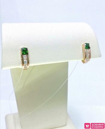 Золотые серьги, вставка фианит
