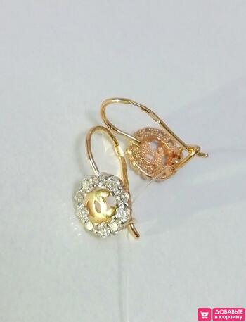 Золотые серьги, вставка фианит