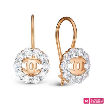 Золотые серьги, вставка фианит