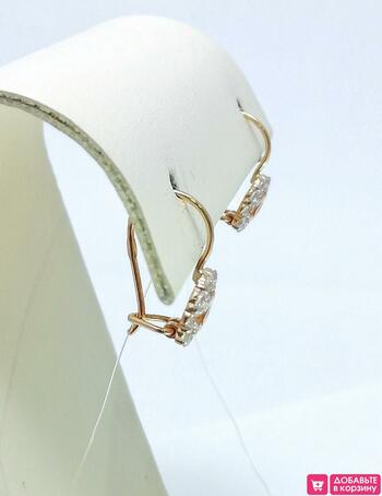 Золотые серьги, вставка фианит