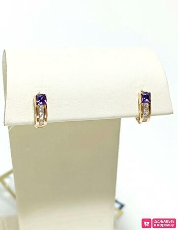 Золотые серьги женские, вставка фианит