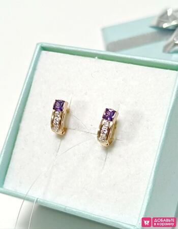 Золотые серьги женские, вставка фианит