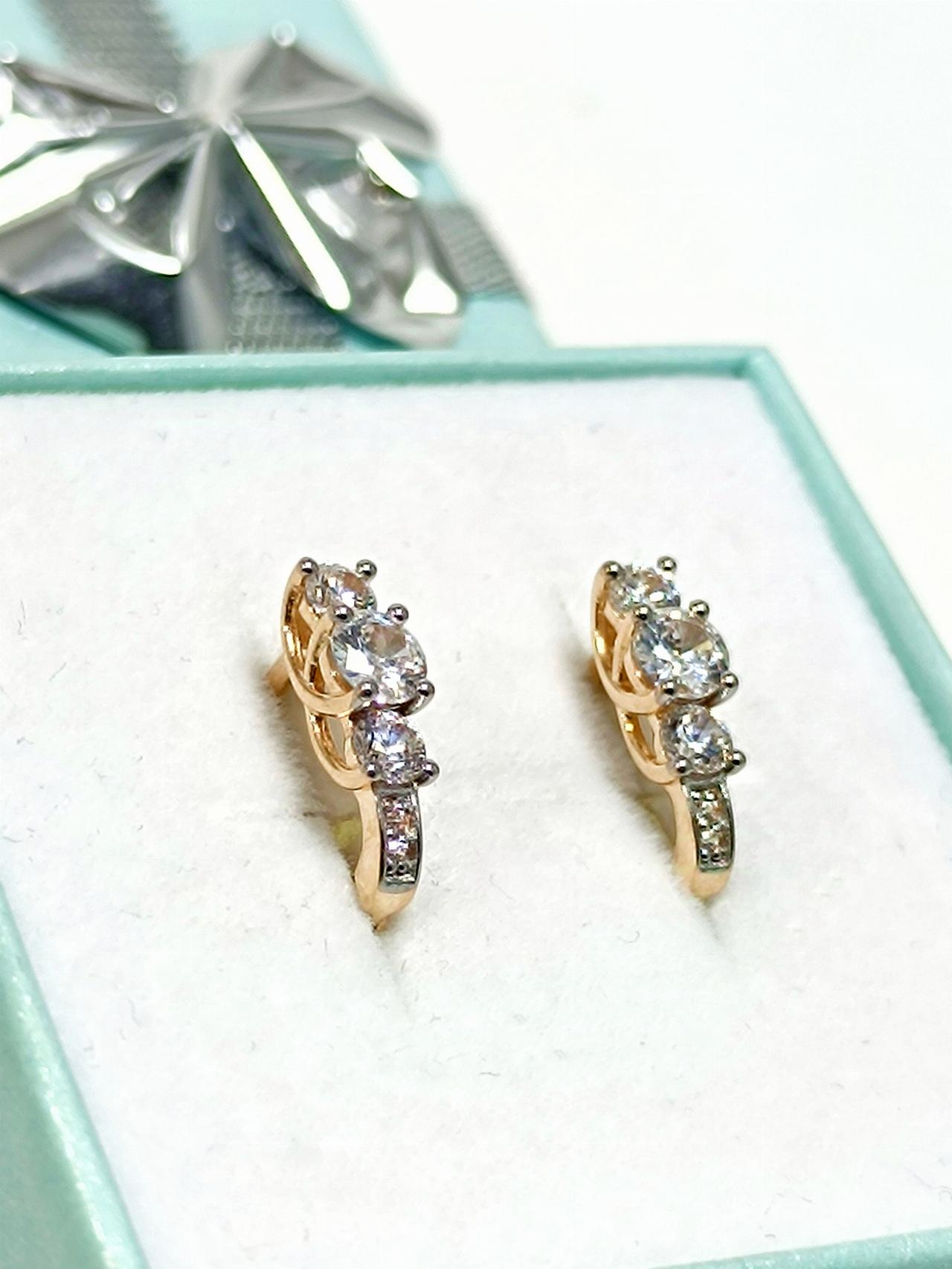 Золотые серьги женские, вставка фианит