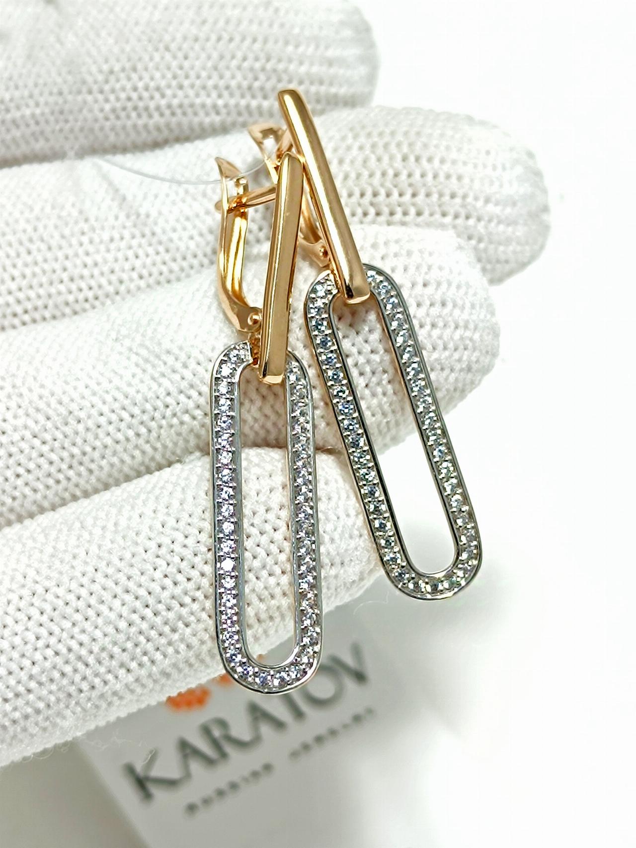 Золотые серьги женские, вставка фианит