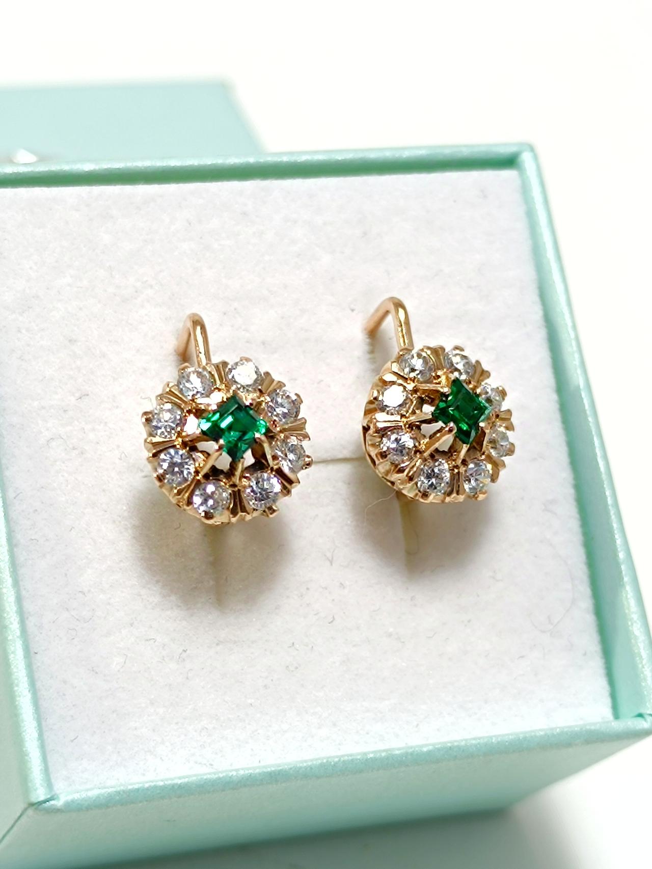 Золотые серьги женские, вставка фианит