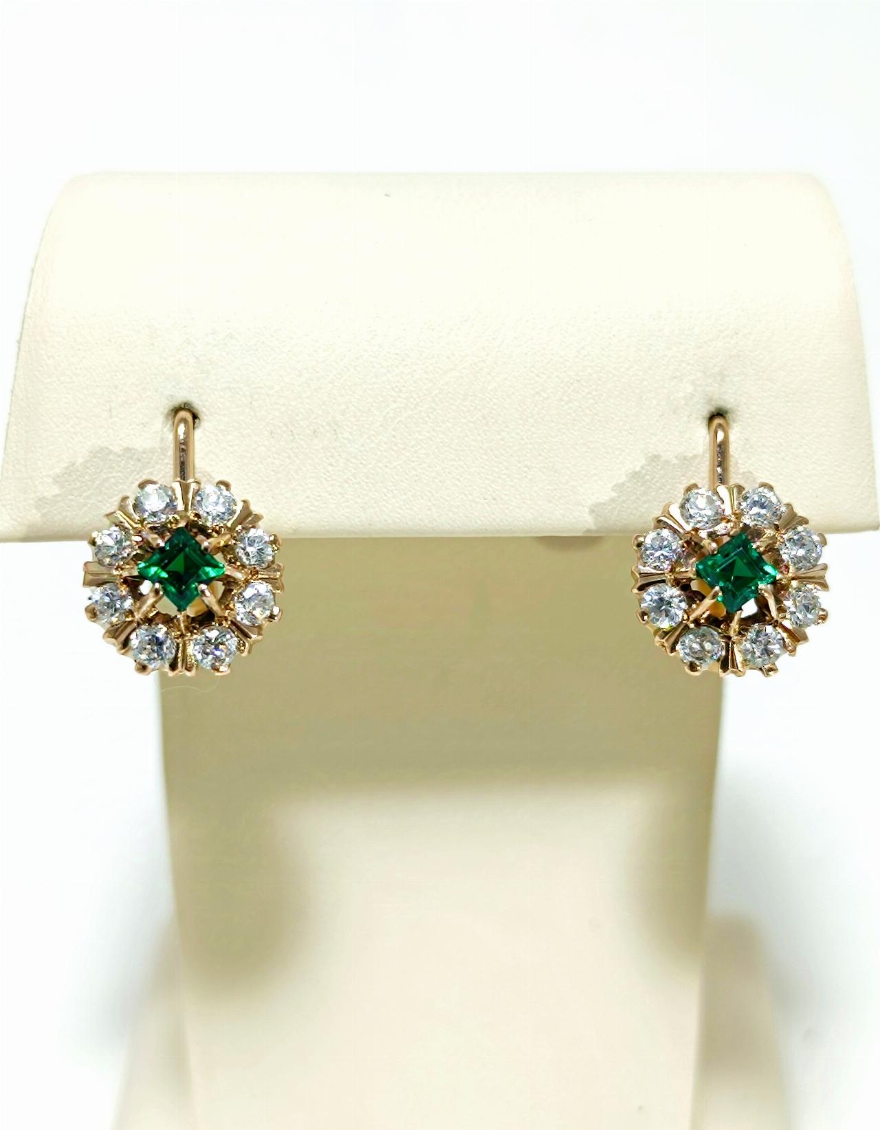 Золотые серьги женские, вставка фианит