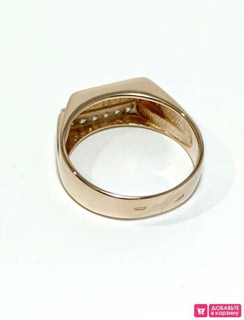 Золотое кольцо печатка, вставка фианит