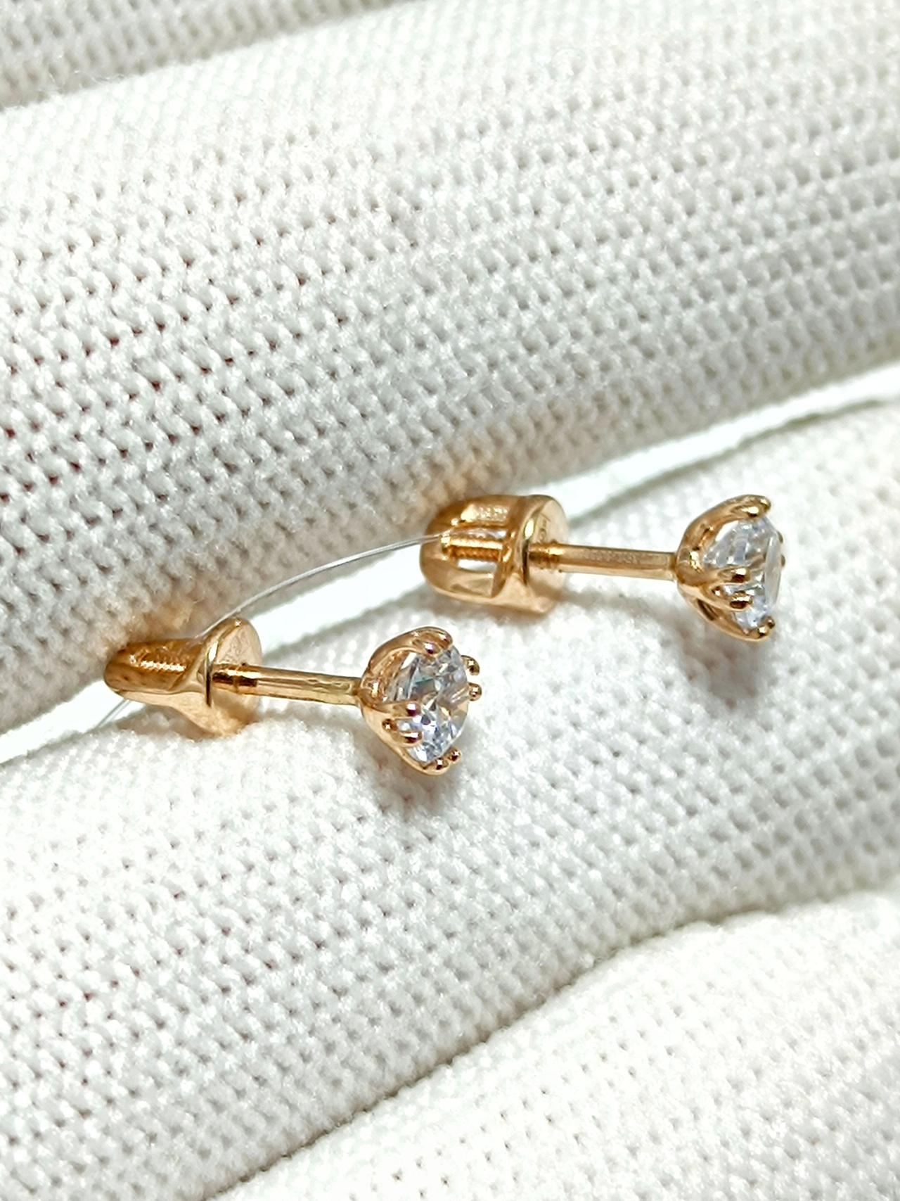 Золотые серьги пусеты, вставка фианит