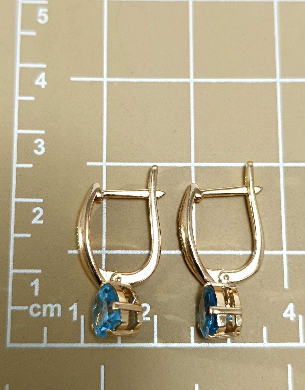 Золотые серьги женские, вставка фианит