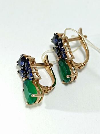 Золотые серьги женские, вставка сапфир