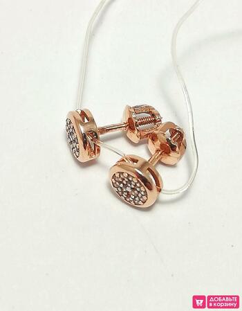 Золотые серьги пусеты, вставка фианит