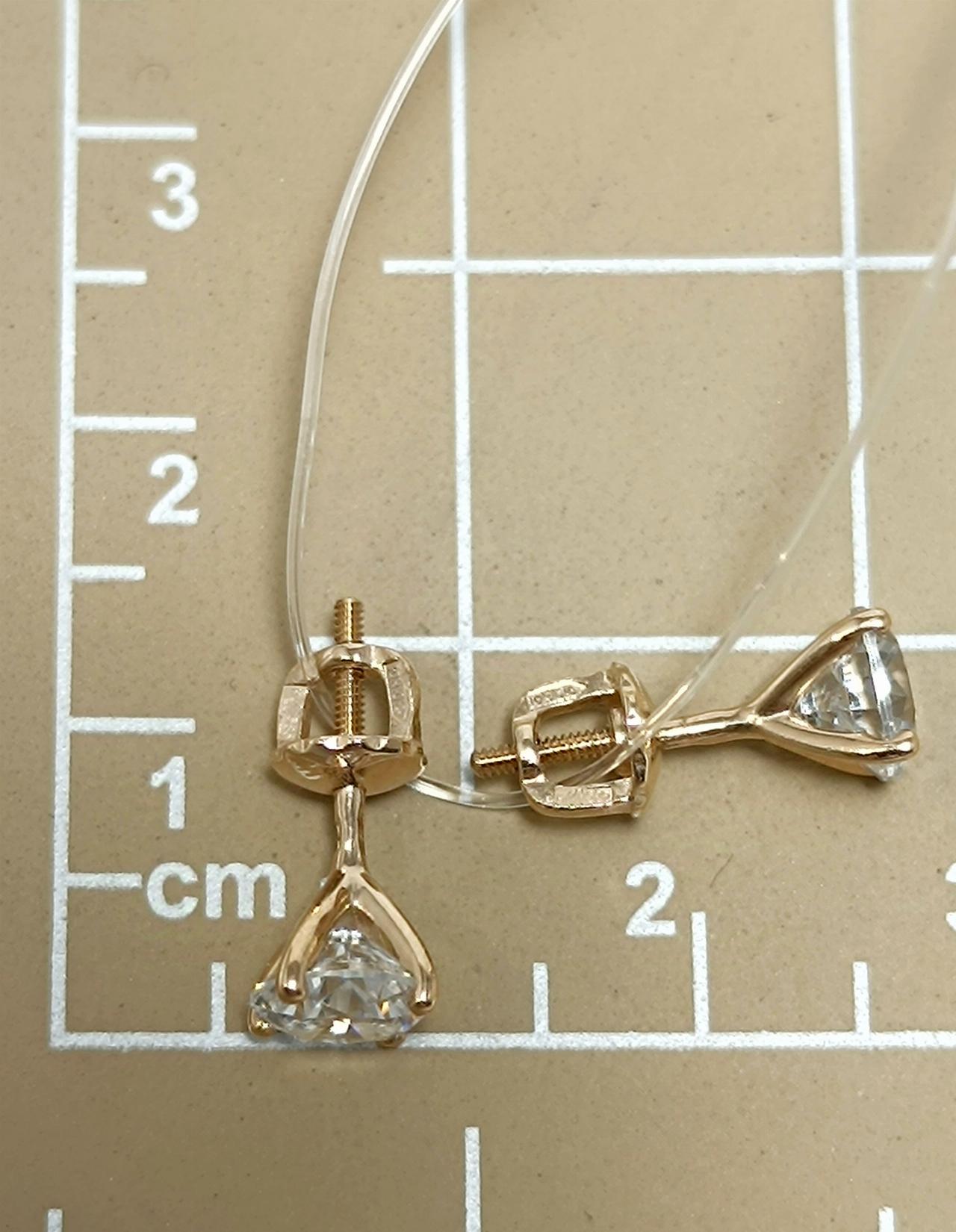 Золотые серьги пусеты, вставка фианит