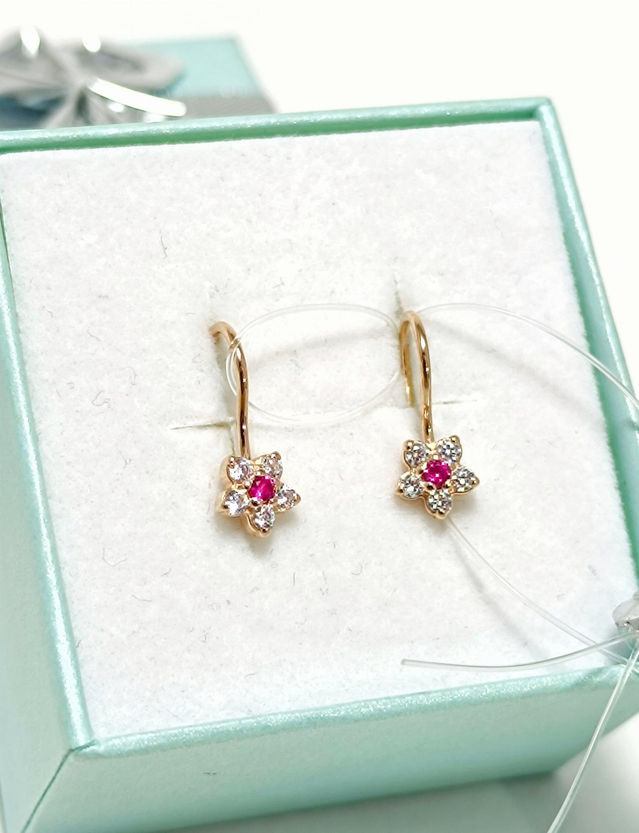 Золотые серьги детские, вставка фианит