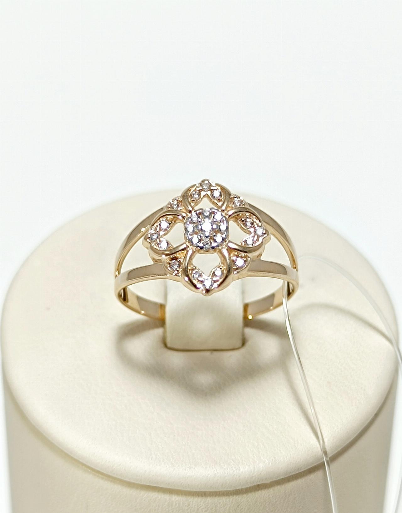 Золотое кольцо женское, вставка фианит