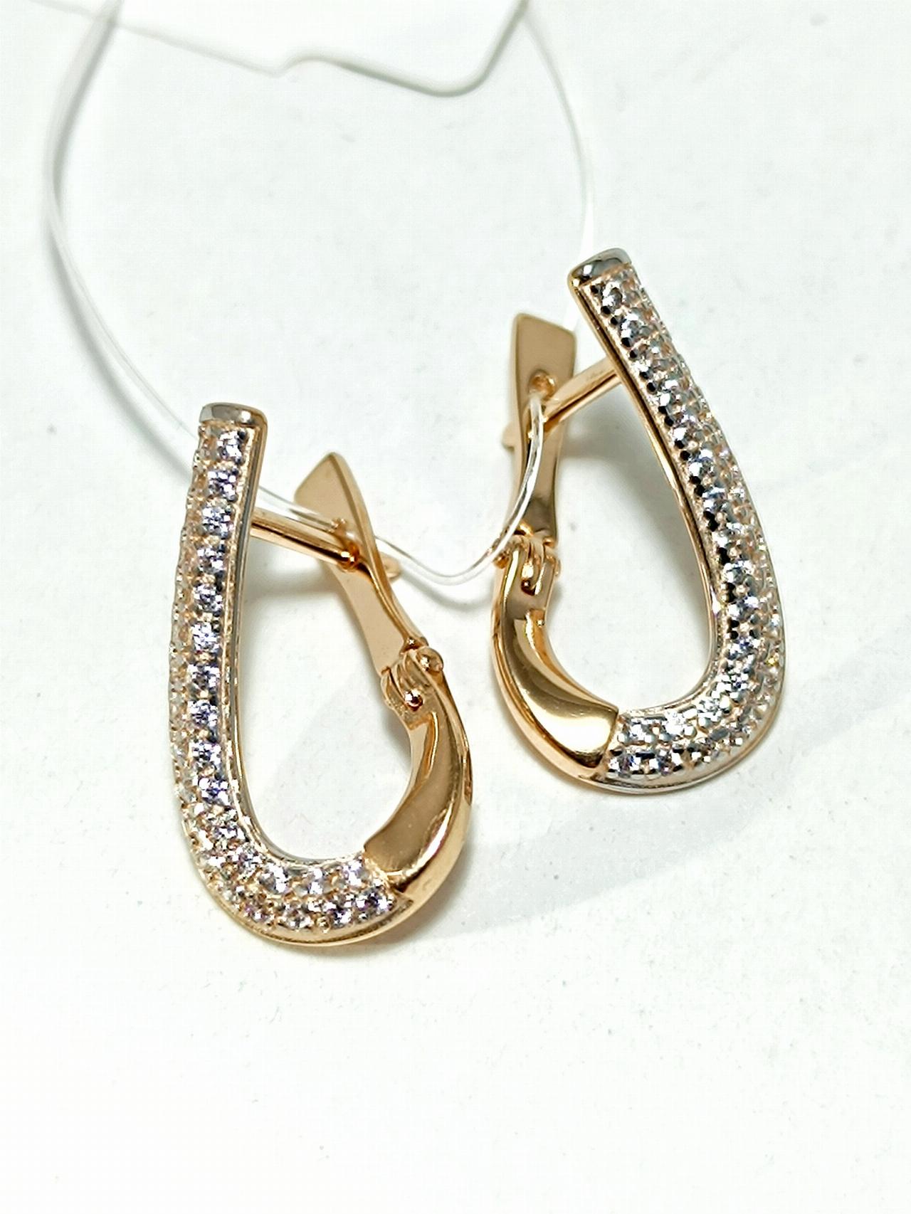 Золотые серьги женские, вставка фианит