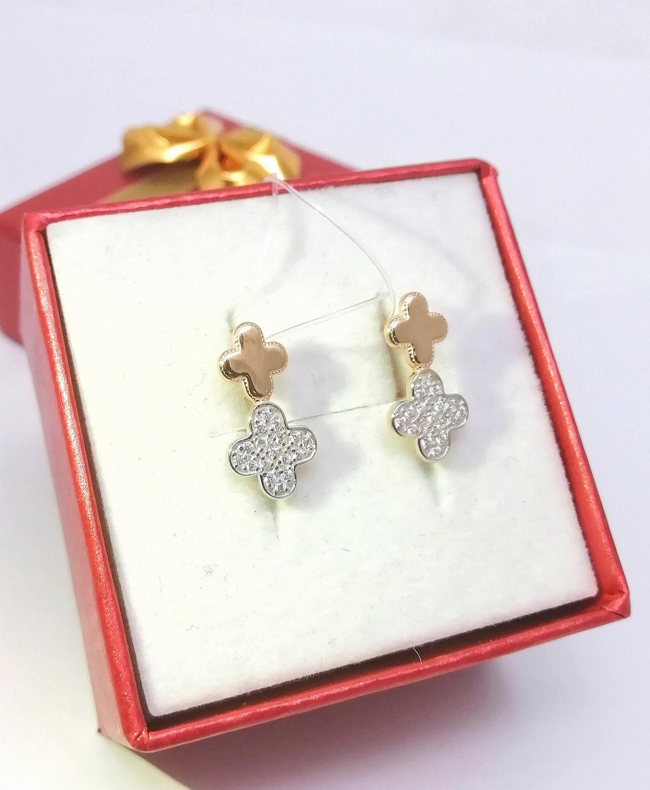 Золотые серьги женские, вставка фианит