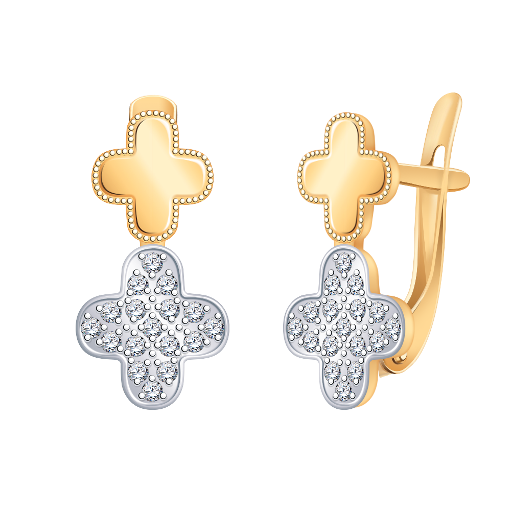 Золотые серьги женские, вставка фианит