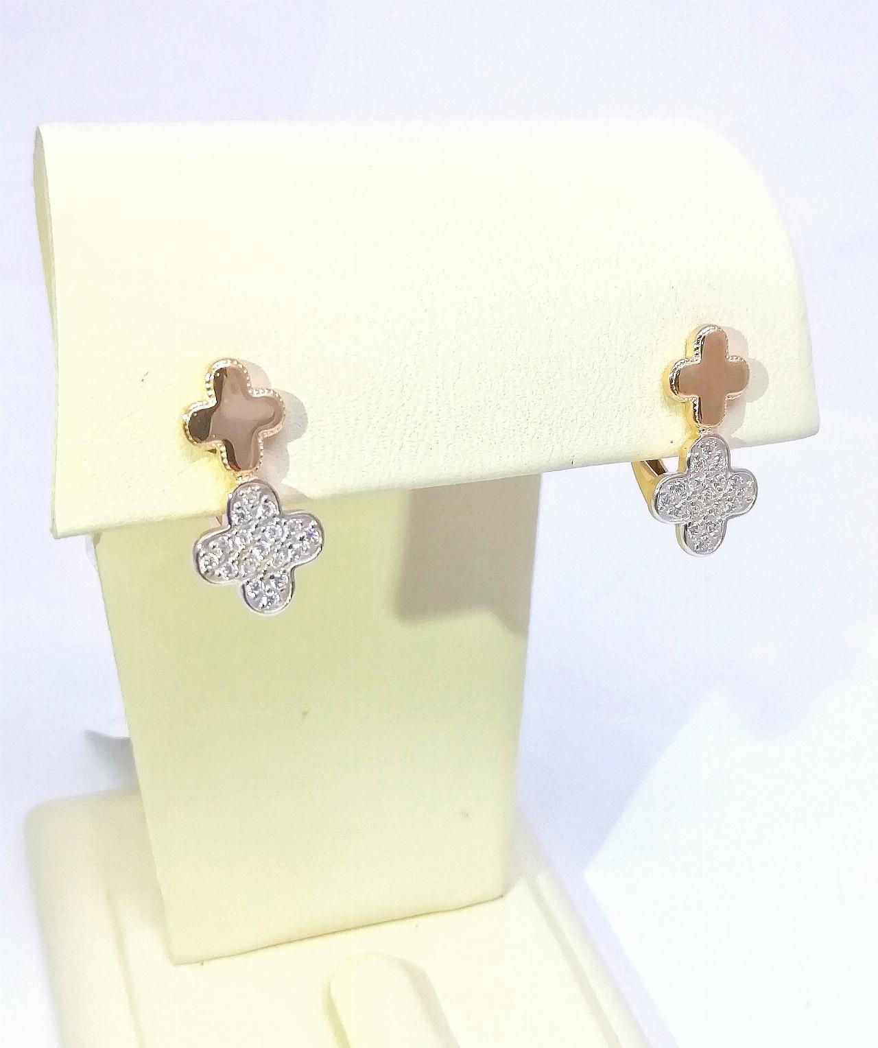 Золотые серьги женские, вставка фианит