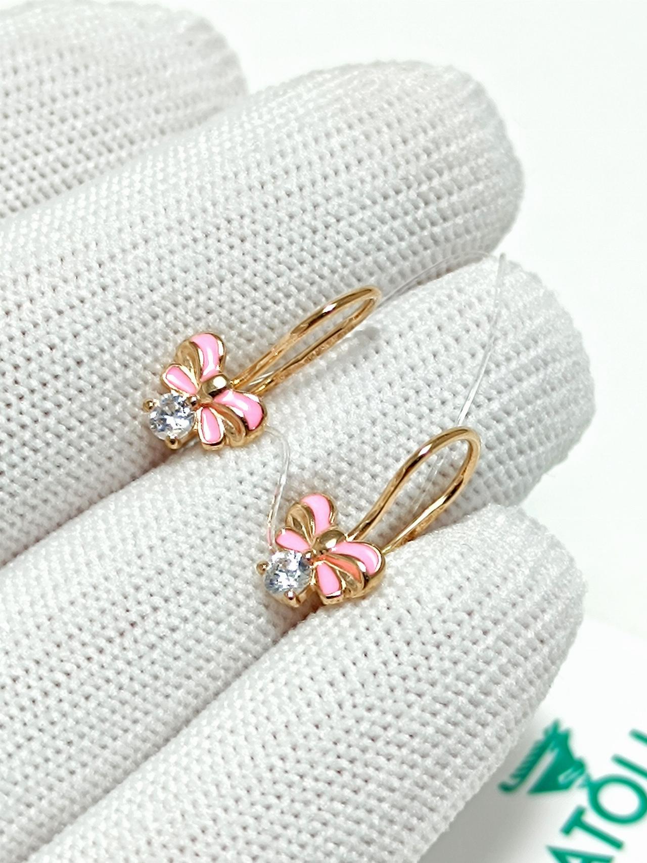 Золотые серьги детские, вставка фианит