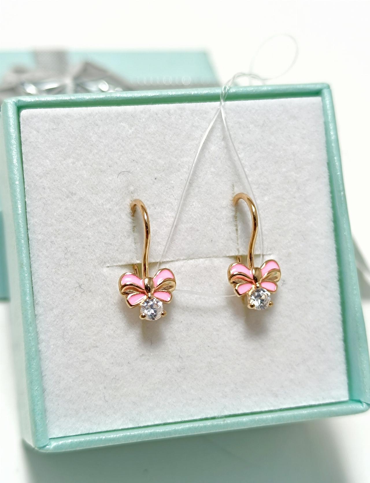 Золотые серьги детские, вставка фианит