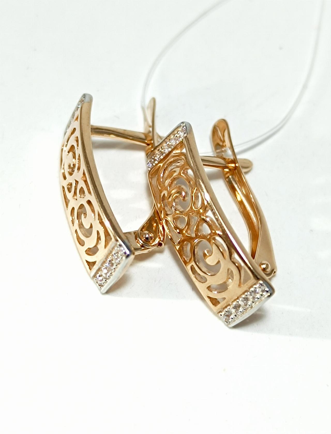 Золотые серьги женские, вставка фианит