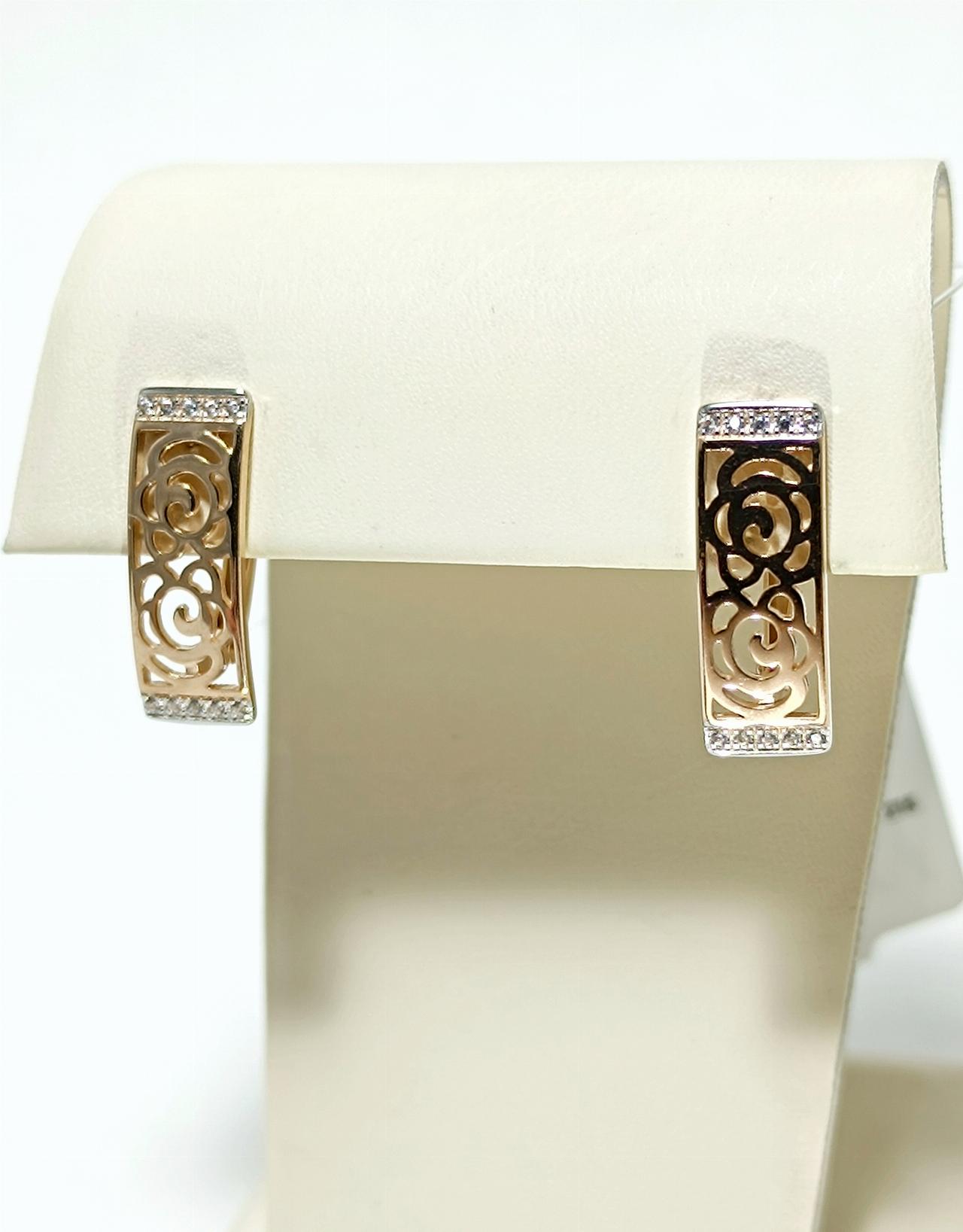 Золотые серьги женские, вставка фианит