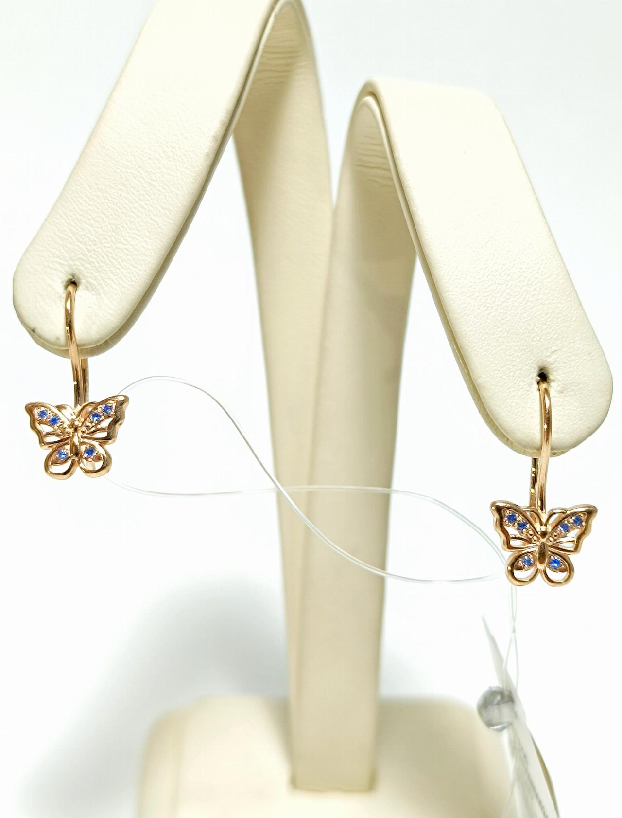 Золотые серьги детские, вставка фианит