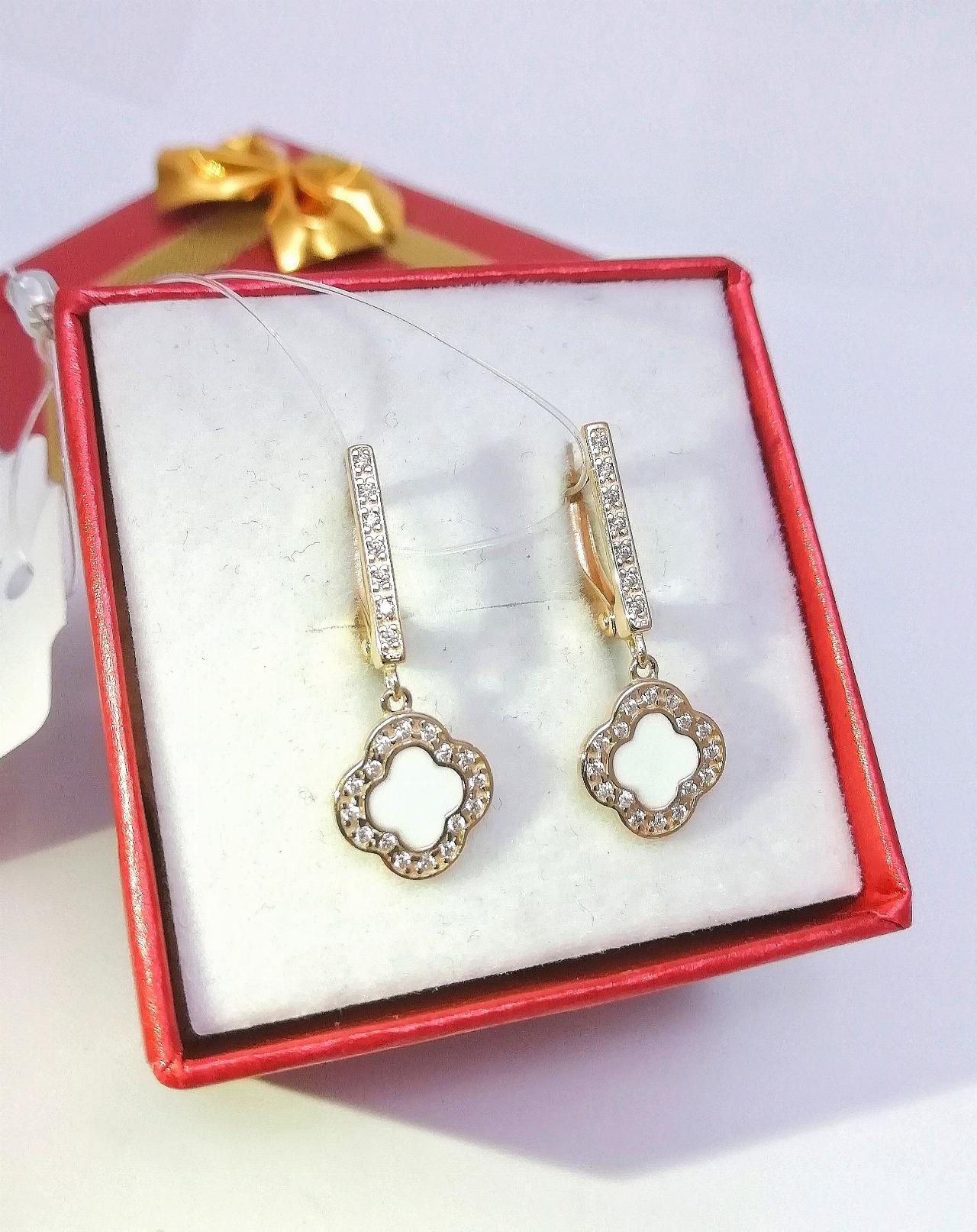 Золотые серьги женские, вставка фианит