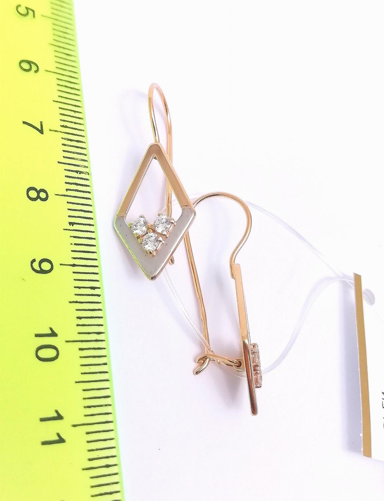 Золотые серьги женские, вставка фианит