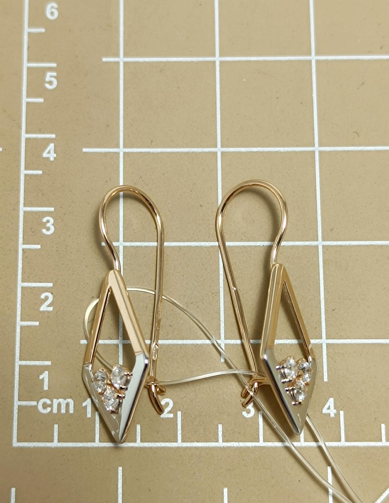 Золотые серьги женские, вставка фианит