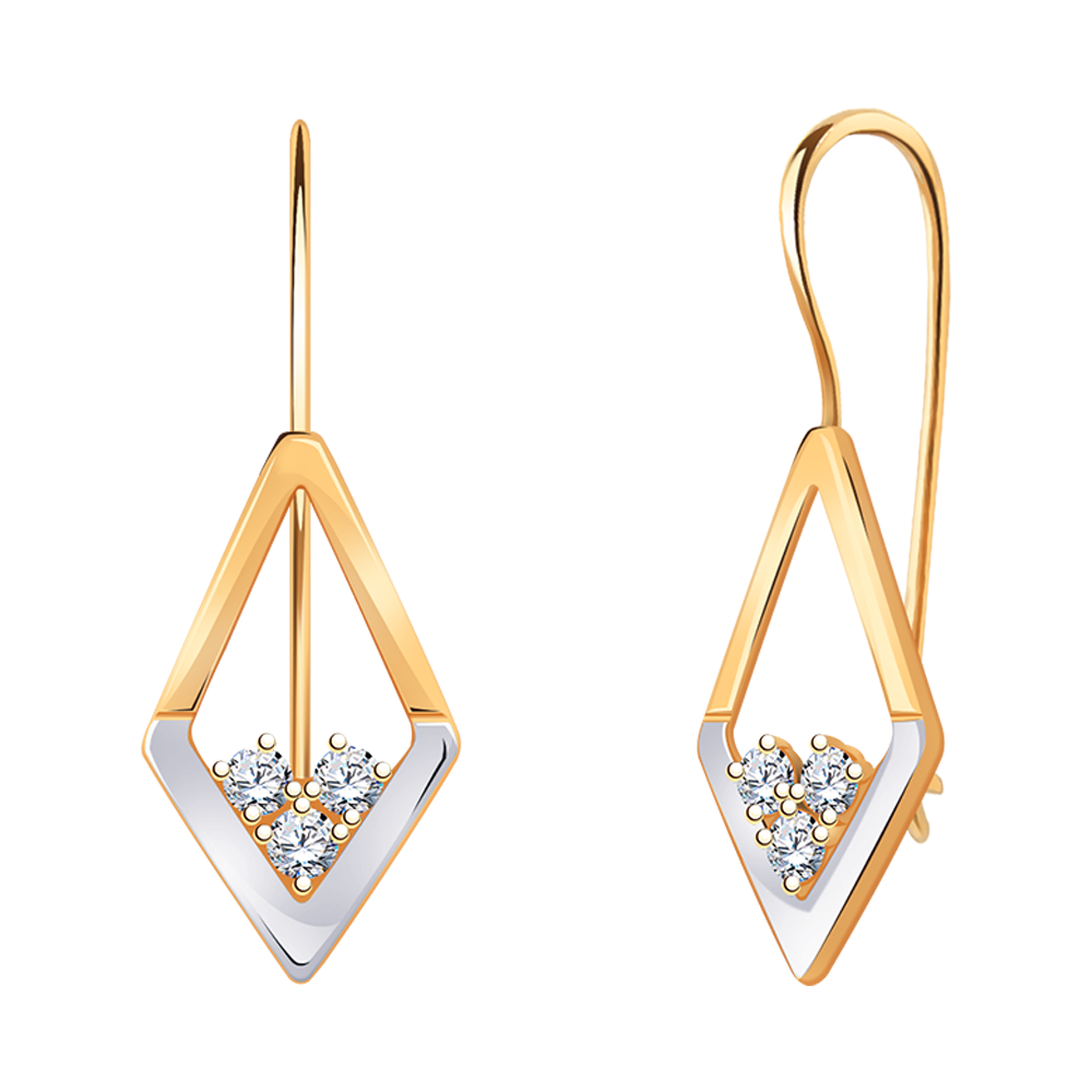 Золотые серьги женские, вставка фианит