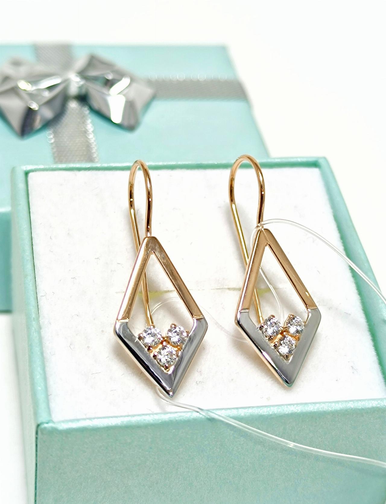 Золотые серьги женские, вставка фианит