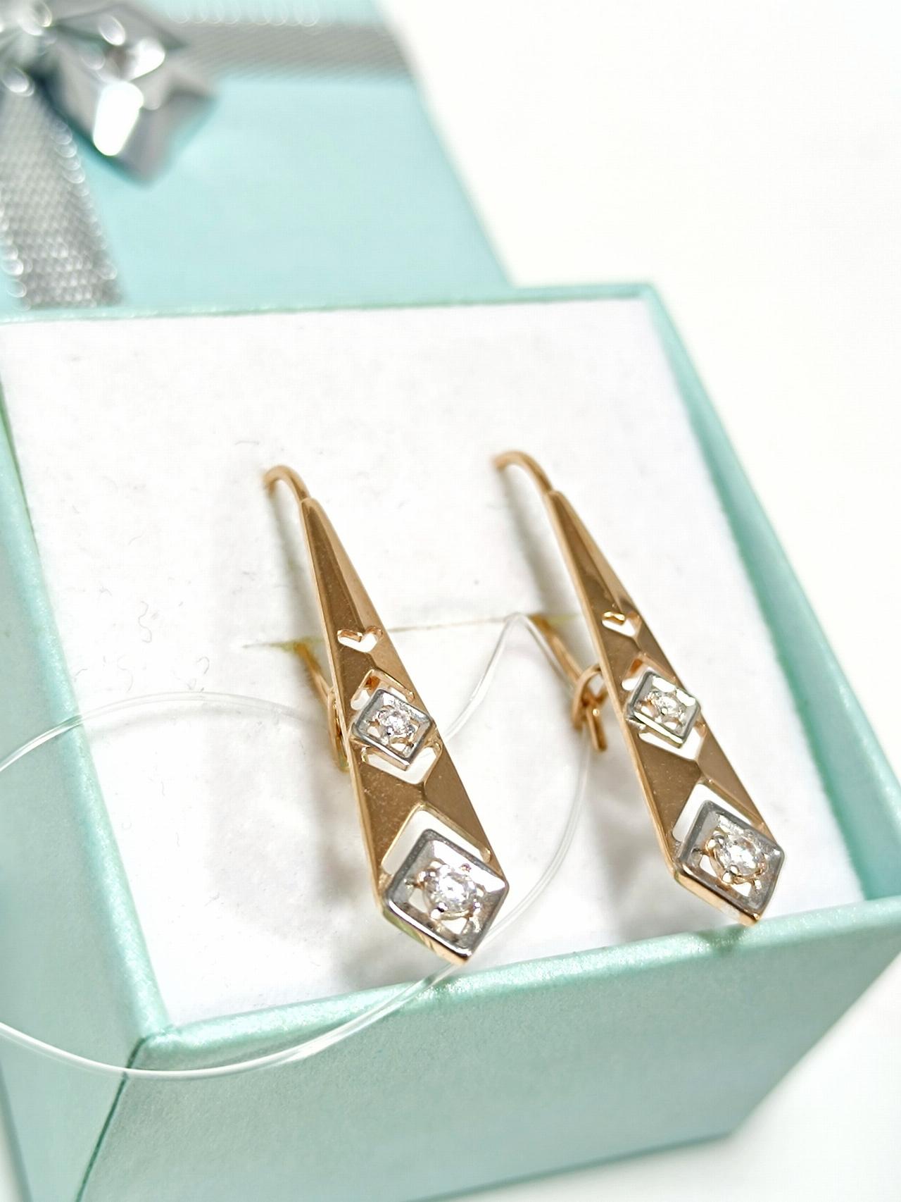 Золотые серьги женские, вставка фианит