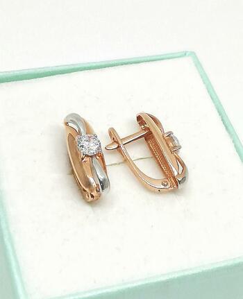 Золотые серьги, вставка фианит