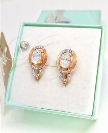 Золотые серьги, вставка фианит