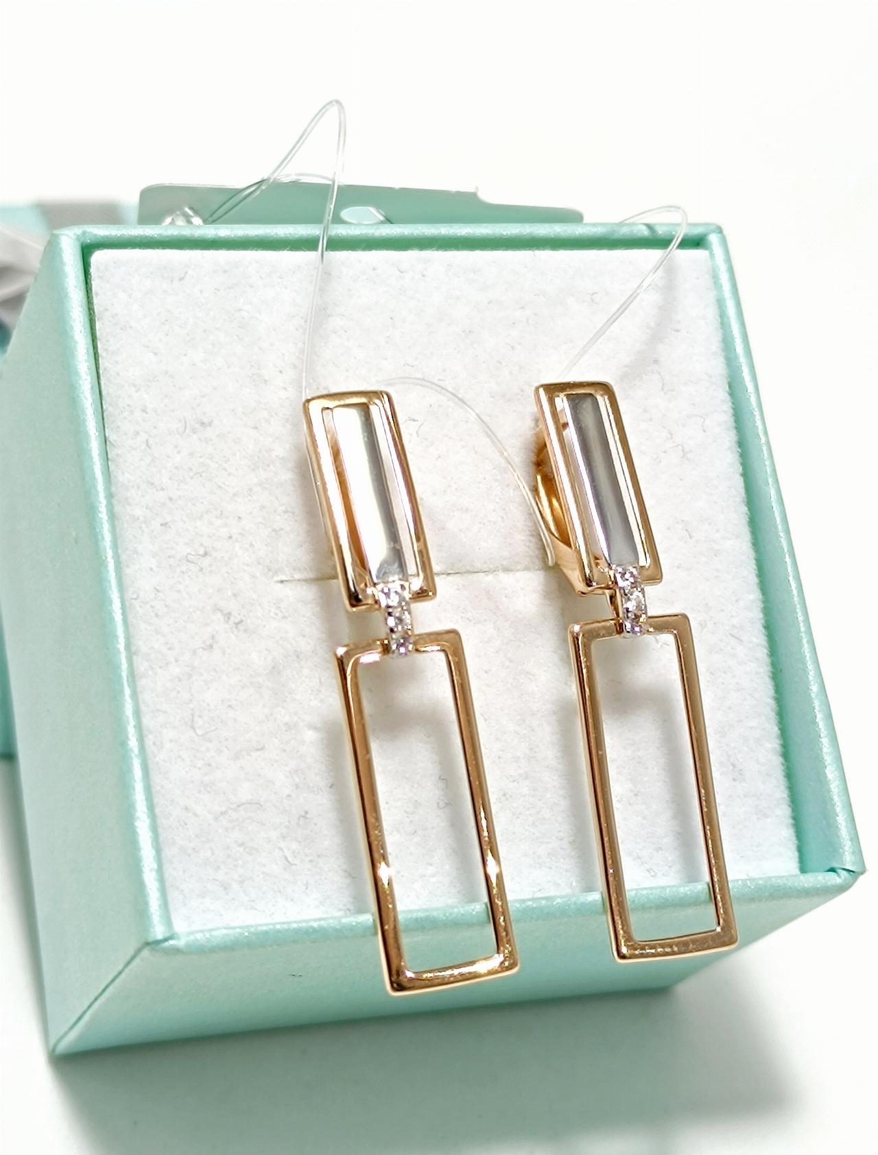 Золотые серьги крупные, вставка фианит