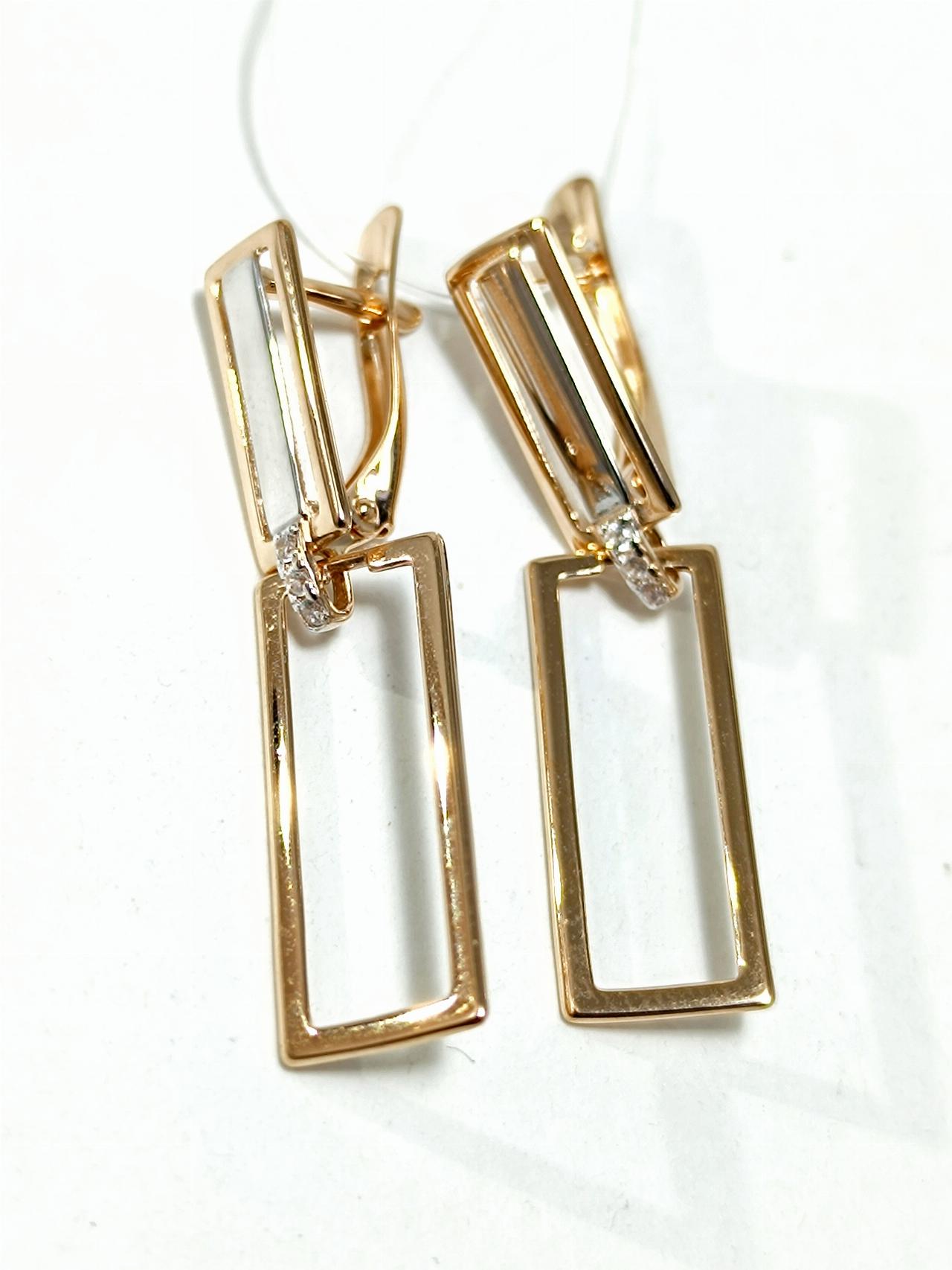 Золотые серьги крупные, вставка фианит