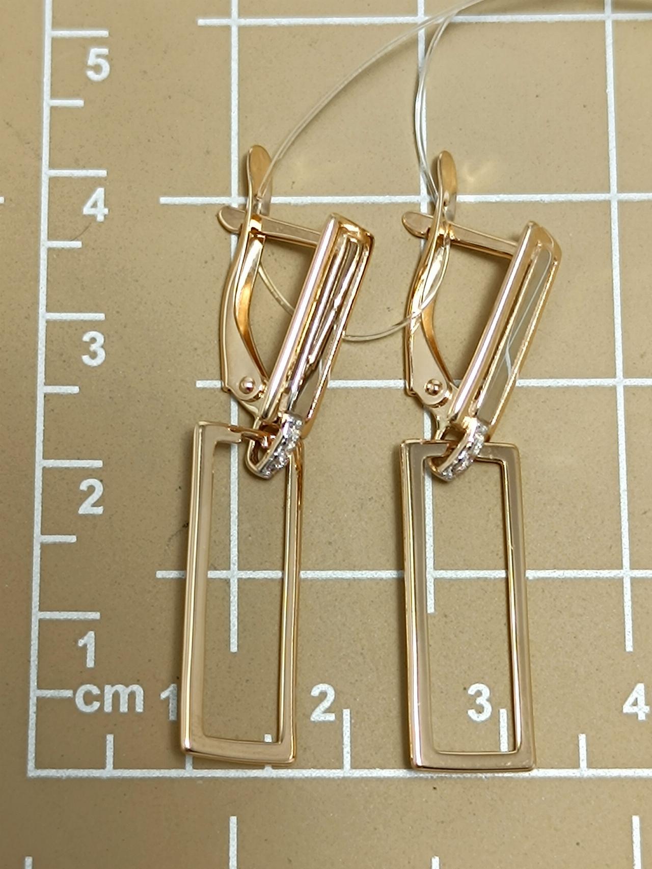 Золотые серьги крупные, вставка фианит