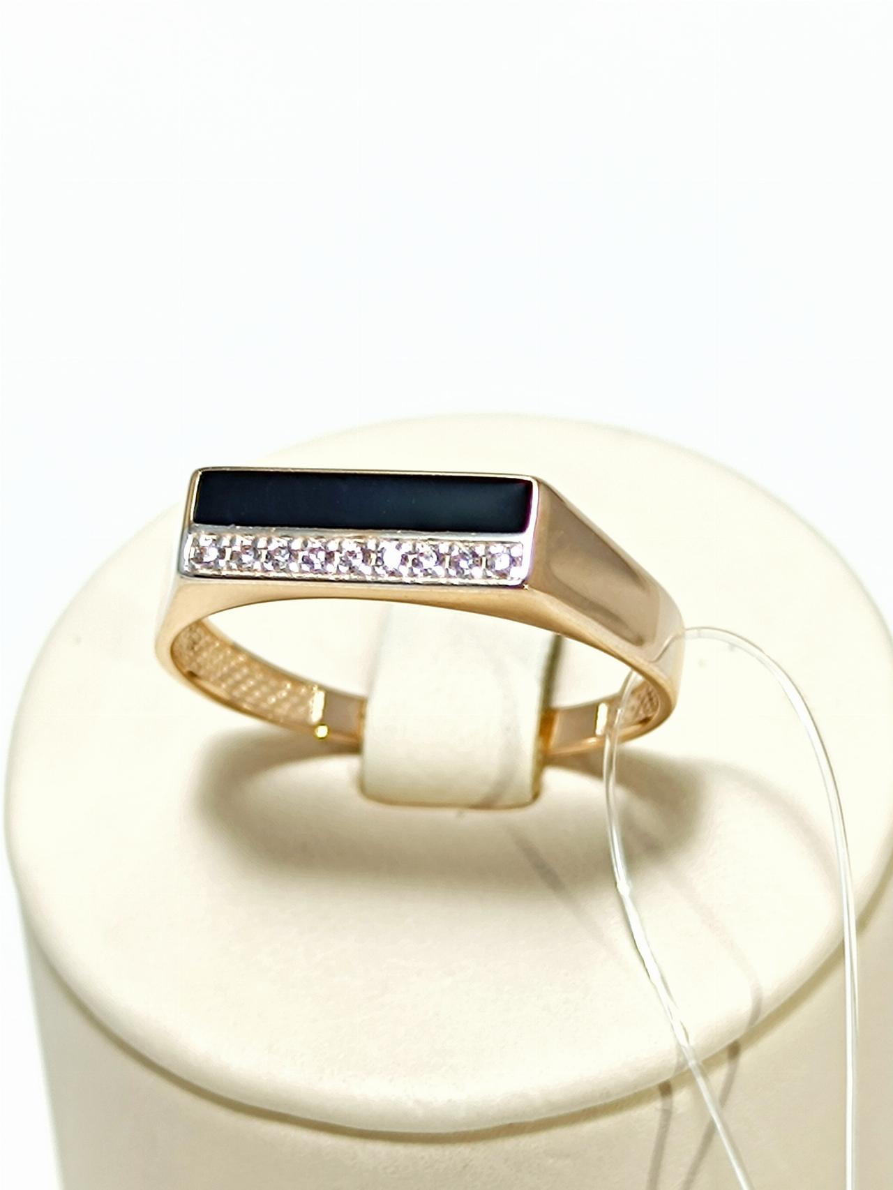 Золотое кольцо печатка мужское, вставка фианит