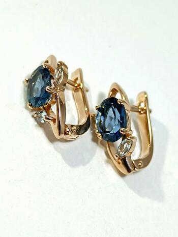 Золотые серьги женские, вставка фианит