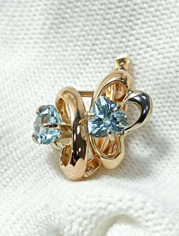 Золотые серьги женские, вставка фианит