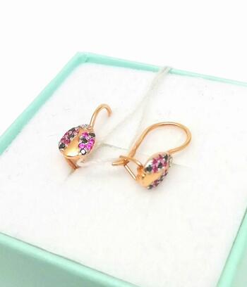 Золотые серьги детские, вставка фианит